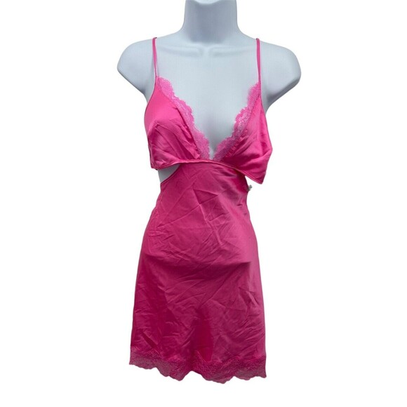 Victoria's Secret Dresses & Skirts - Vintage Y2K Hot Pink‎ Baby Doll Semi Sheer Scalloped Lace Slip Dress Size L/G
